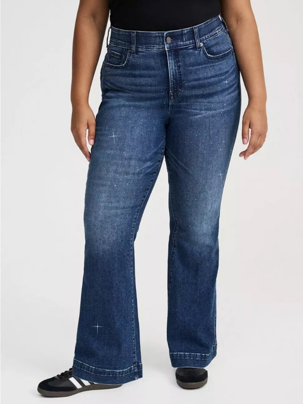 Torrid Bombshell High-Rise Rhinestone Flare Jean Dark Wash Size 18R